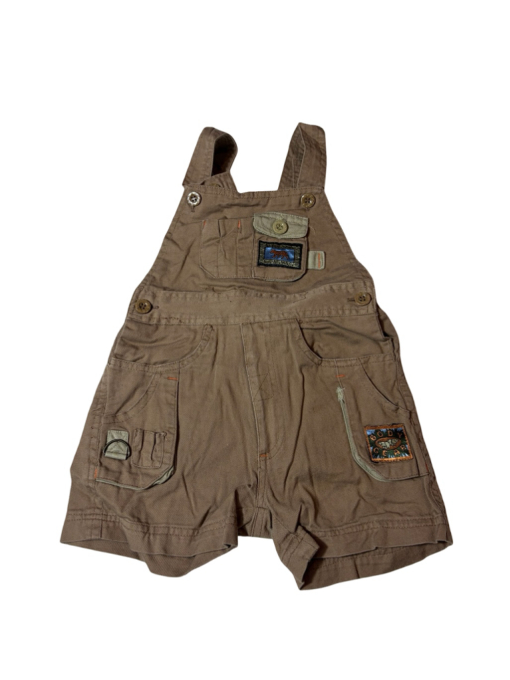 Body Gear Toddler Boys 4T Brown Cotton Cargo Shortalls Overalls Tiger Patch